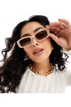 Aire X ASOS ceres rectangle sunglasses in beige with tort arms