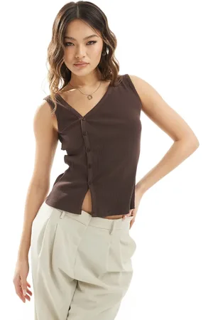 ASOS Asymmetrical button through top in chocolate