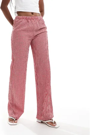Pull&Bear Pull on gingham check trousers in