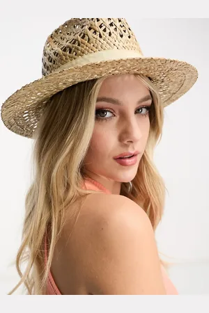 My Accessories London adjustable woven straw fedora hat in beige
