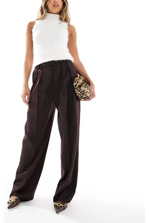 ASOS Tailored satin wide leg trousers in chocolate