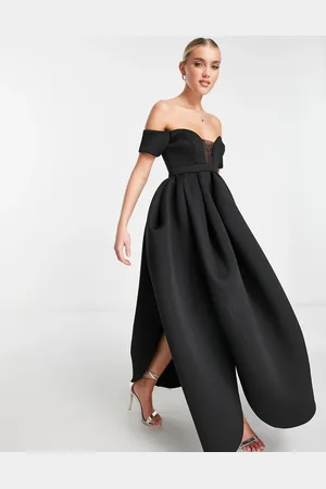 ASOS Off shoulder mesh insert cocoon maxi prom dress in
