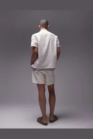 Topman Co-ord laid on embroidered linen mix shorts in ecru