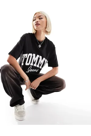 Tommy Hilfiger Oversized cropped new varsity logo short sleeve t-shirt in