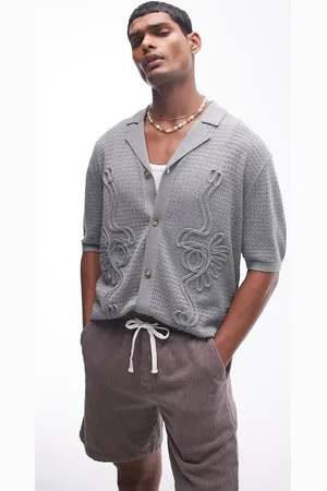 Topman Knitted applique revere button through polo in
