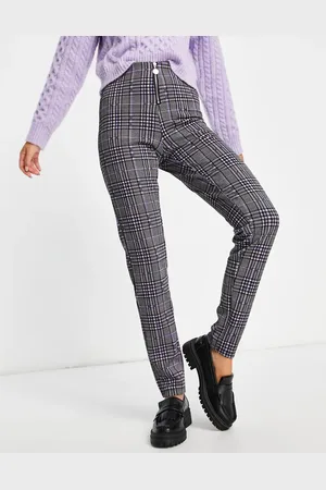 Pieces® High waisted trousers in purple check