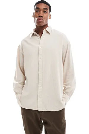 JACK & JONES Oversized textured shirt in beige