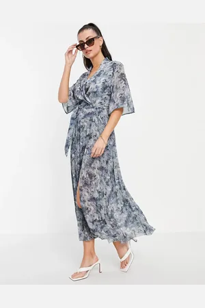 & OTHER STORIES Abstract print pleated skirt midi dress - MBLUE