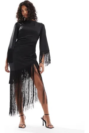 TFNC Satin maxi dress with tassel detail in
