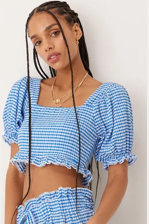 ASOS Puff sleeve milkmaid top co-ord in light gingham