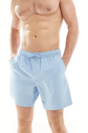 ASOS 2 pack swim shorts in mid length in ecru/light blue