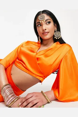 Kanya London Flutter sleeve crop top in sunset