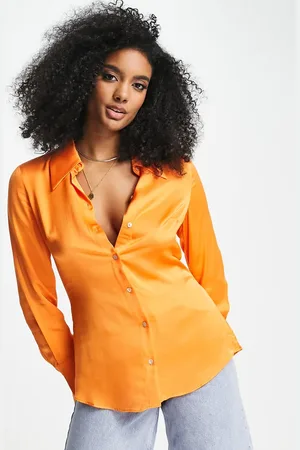 MANGO Oversized satin shirt in bright