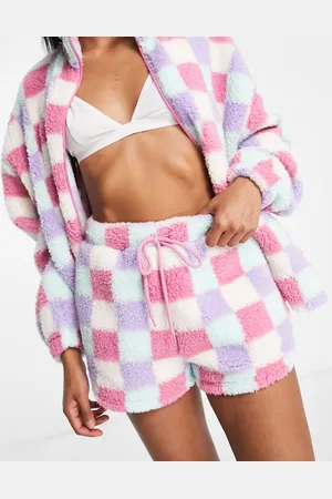 ASOS Lounge co-ord check borg short in pink & lilac