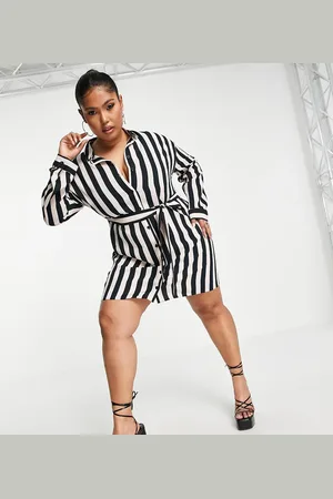 ASOS ASOS DESIGN Curve button through belted mini shirt dress in stripe