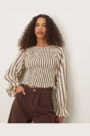 ASOS Cotton shirred blouse in stripe
