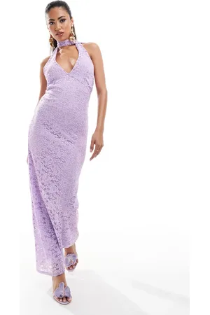 ASOS Lace halter tie neck detail midi dress in lilac