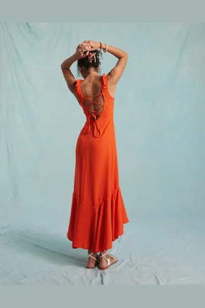 Miss Selfridge Cap sleeve lace back detail maxi dress in
