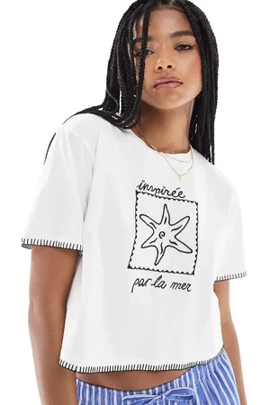 Stradivarius Embroidery cropped t-shirt in
