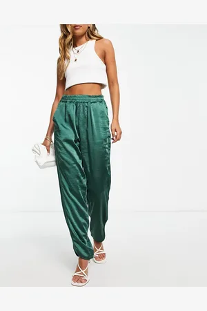 Y.A.S Y.A.S satin piping detail trousers in dark green