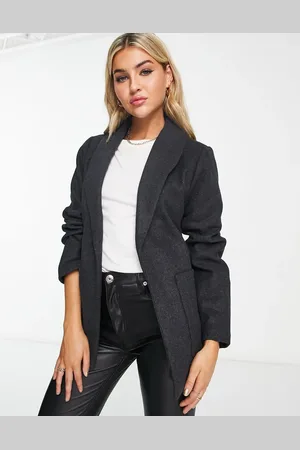 Pieces® Alicia tie waist blazer in charcoal