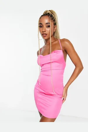 REBELLIOUS FASHION Lace up back satin dress in