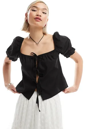 Reclaimed Puff sleeve top with tie front in