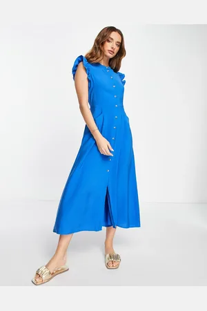 Whistles Frill sleeve button down midi dress in