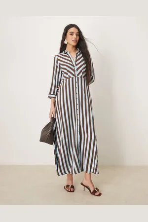 Y.A.S Maxi shirt dress in brown and blue stripe