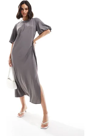 ASOS Puff sleeve t-shirt midi dress in slate