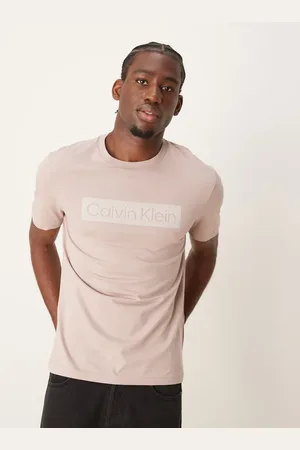 Calvin Klein Box striped logo t-shirt in beige