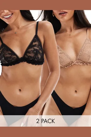 ASOS 2 pack vintage ruffle soft bra in black & caramel