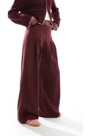 ASOS Tailored pleated wide leg trouser in burgundy