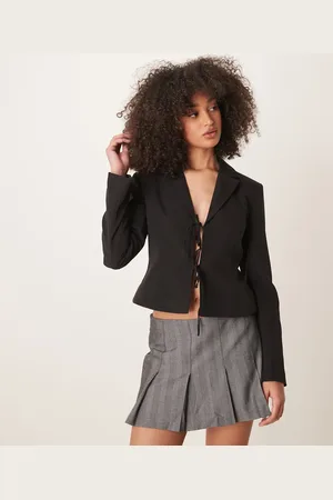 Gina Tricot Tailored short fitted blazer with tie front bow detail in