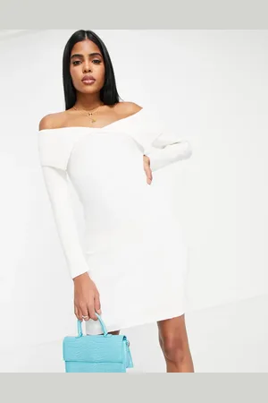 Miss Selfridge Foldover rib knit mini dress in ivory