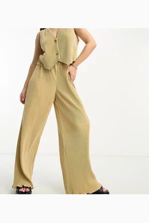 4th & Reckless Exclusive plisse wide leg trouser co-ord in camel