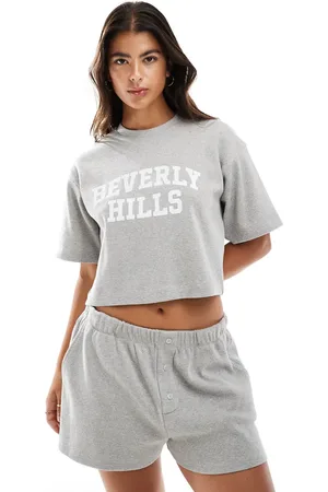 4th & Reckless Ara waffle t-shirt with Beverly hills slogan in