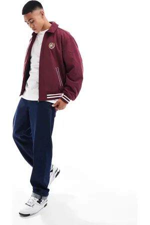 Tommy Hilfiger Crest cord letterman jacket in burgundy