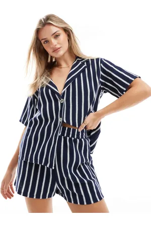 ASOS Short co-ord in navy and white stripe