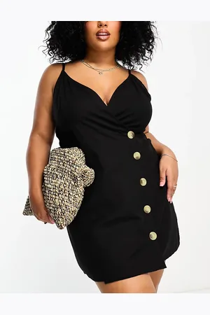 ASOS ASOS DESIGN Curve linen wrap cami mini sundress with button detail in