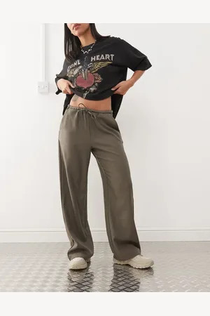Noisy May String tie loose fit trousers in khaki with black piping detail