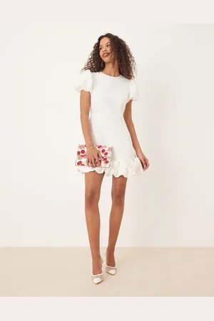 Sister Jane Puff hem jacquard mini dress in ivory