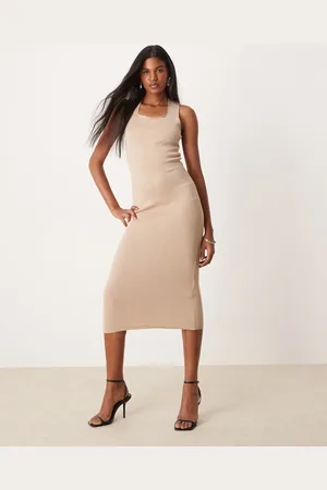 Y.A.S Knitted strap maxi dress in beige