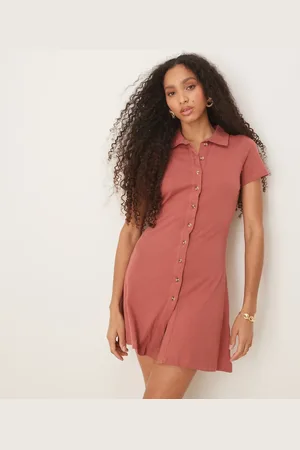 ASOS Collared mini column tea dress with button front and cap sleeve in dark