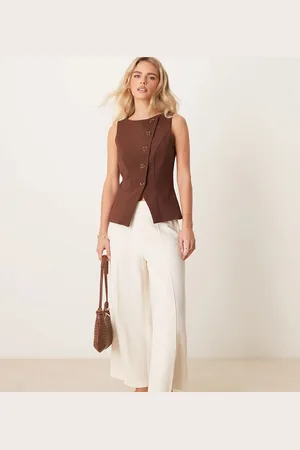ASOS Petite tailored linen culotte trousers in off white