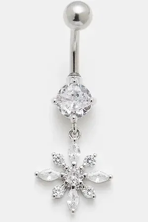 Kingsley Ryan Gemset floral belly bar in steel