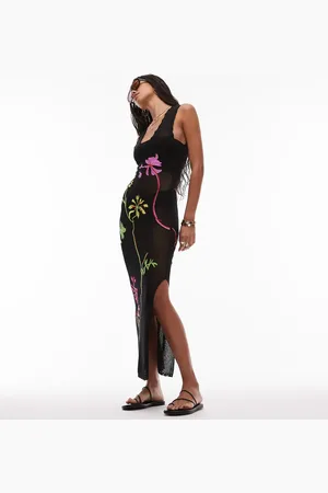 Topshop Knitted embroidered dress in