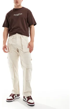 ASOS Baggy cargo trouser in ecru ripstop with carpenter loop