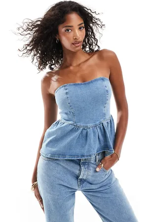 ASOS Denim peplum top in midwash