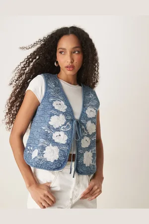 ASOS Quilted waistcoat with embroidery in washed blue